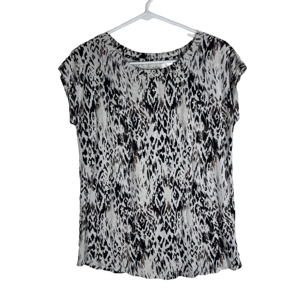 24/7 by Maurices Womens Small Ikat Abstract Print Short Sleeve Top Black Brown
